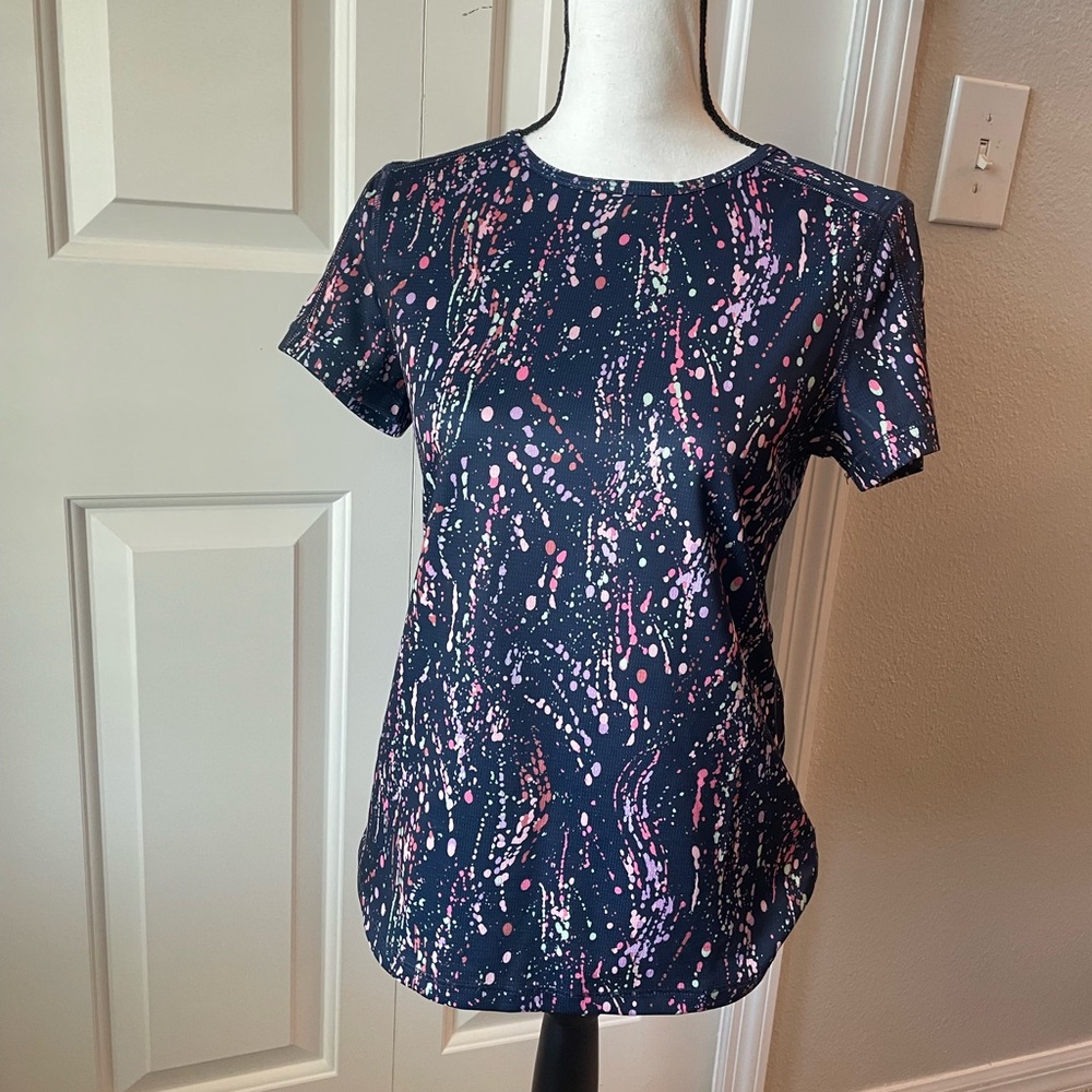 Ideology Navy Short Sleeve Tee with Pink Splash Print